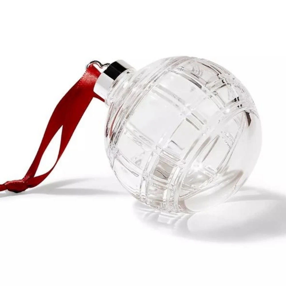 Ralph Lauren Hudson Clear Crystal Ornament with Red Ribbon